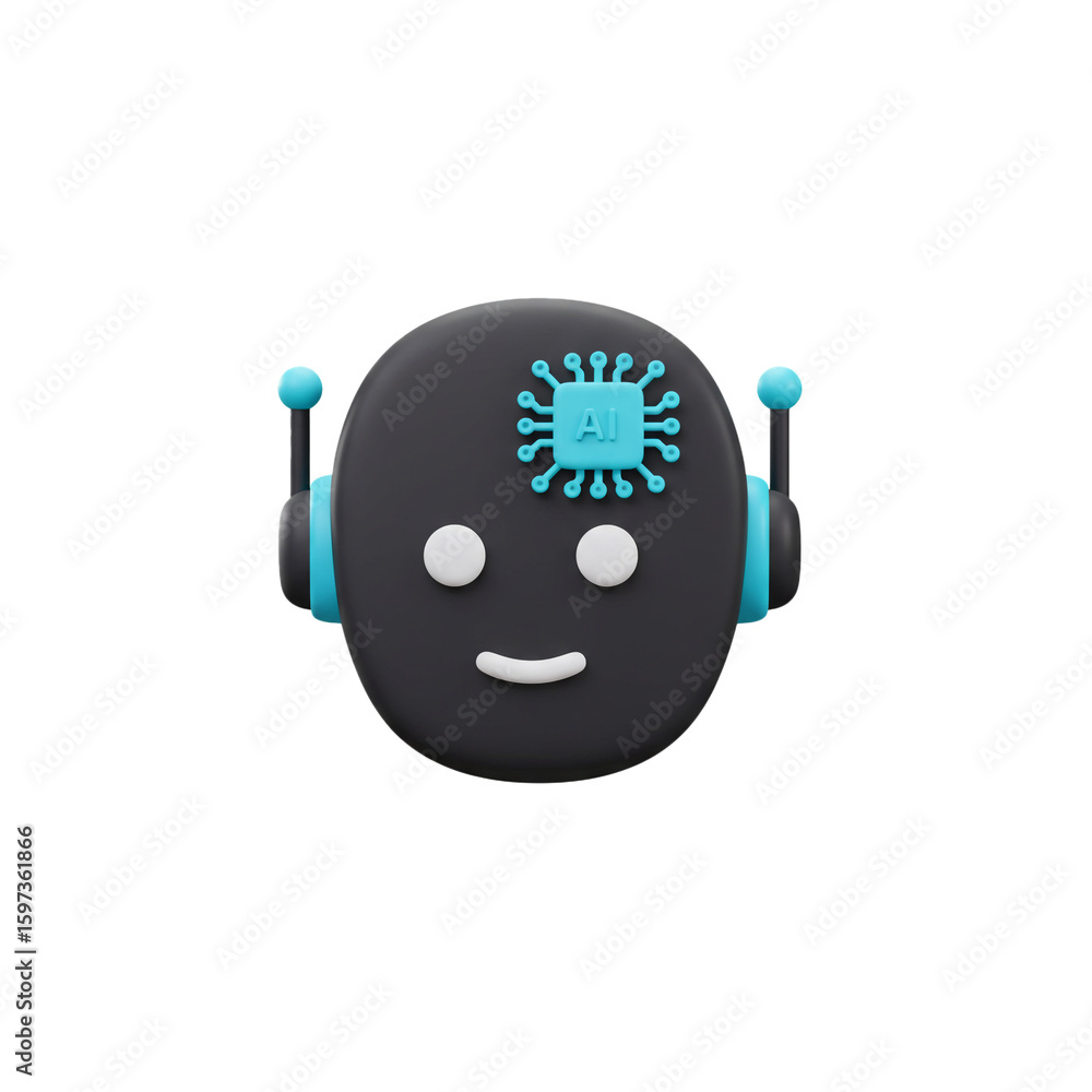 Aufkleber a friendly robot head with a microchip on its forehead, symbolizing artificial intelligence.