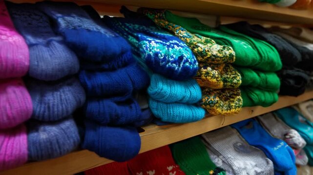 Shelves full of vibrant socks in assorted colors, showcasing a delightful display of comfort and style