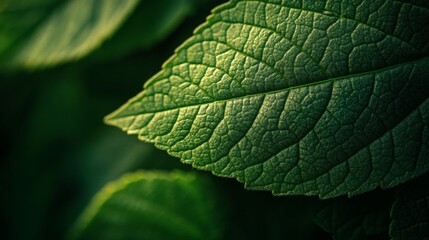 Fototapeta premium Close-up view of a vibrant green leaf.