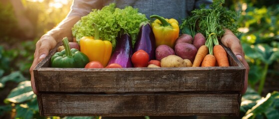 The farmer presents a bountiful harvest of fresh, organic vegetables.
