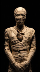 Obraz premium Egyptian Mummy Sculpture Art Ancient Burial Figure Museum Exhibit History Mystical Illumination Craftsmanship Symbolism Surrealism Preservation Elegant Human Anatomy Artifacts Cultural Heritage 