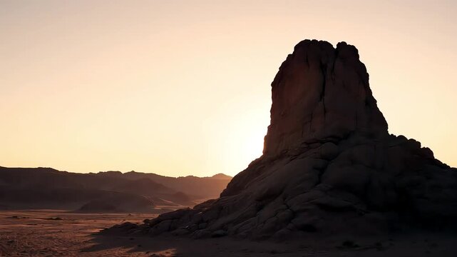 Sunset over rocky desert mountains with colorful sky and scenic canyon view, A rock formation in the desert with the sun casting sharp, long shadows at sunset, High-quality landscapes nature video foo