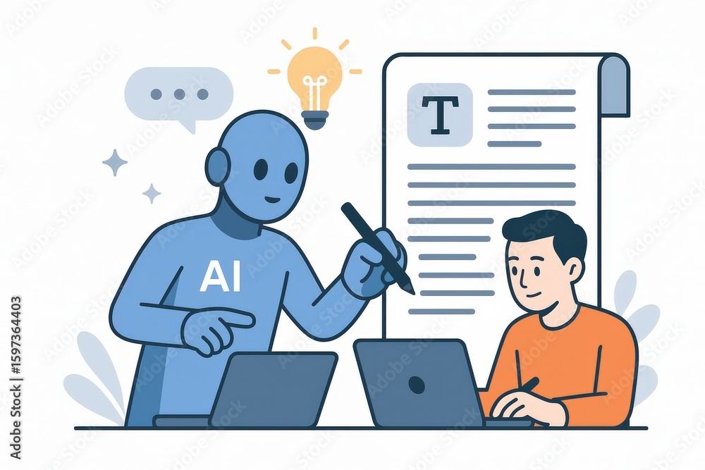 Poster innovative collaboration between human and artificial intelligence, showcasing creative synergy in p