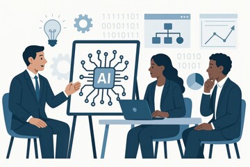 Engaging business meeting on artificial intelligence with diverse professionals discussing innovative strategies through digital technology and data analytics to enhance operational effectiveness