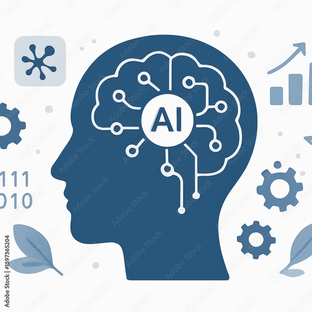 Poster conceptual representation of artificial intelligence in the human mind showcasing innovative thought