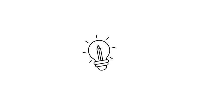 Animated icon of a pencil combined with a lightbulb, symbolizing idea generation, creativity, and concept development. Perfect for use in educational materials, brainstorming apps, design presentation