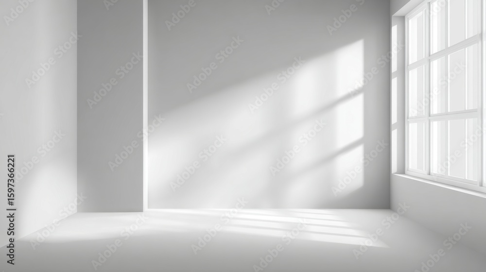 Poster a spacious room features plain white walls and large windows that allow natural light to illuminate 
