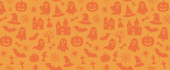 Halloween vector seamless pattern. halloween orange silhouette pattern