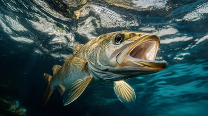 Close-up of a fish with an open mouth underwater.