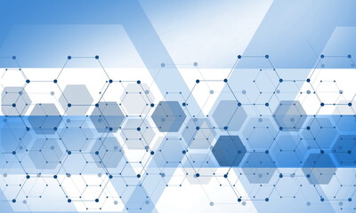 Blue hexagonal patterns on a white background, used for genetic research, healthcare, science and medicine design