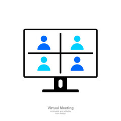 Virtual Meeting Icon,Online Video Conference on Computer Monitor