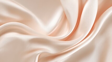 Soft light peach fabric displays smooth, flowing folds that catch the light, highlighting its luxurious texture. Ideal for fashion design, upholstery, or craft projects.