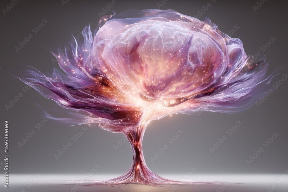 Poster ethereal tree of light radiating intricate colors and shimmering textures capturing the essence of c