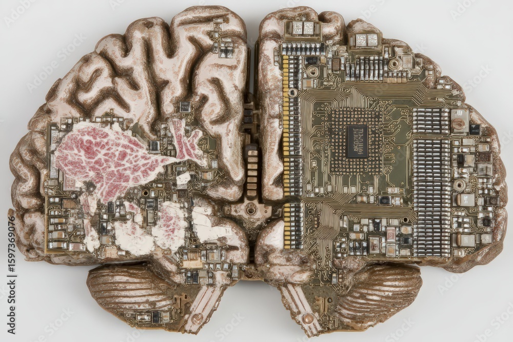 Poster exploring the intersection of biological and digital intelligence revealing the intricate design of 