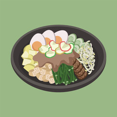 Indonesian food flat vector illustration. Gado-gado or Indonesian salad drawing.