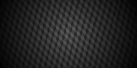 Black cube square geometric tile hexagon mosaic wall grid wallpaper. black and gray geometric block cube structure texture background.	