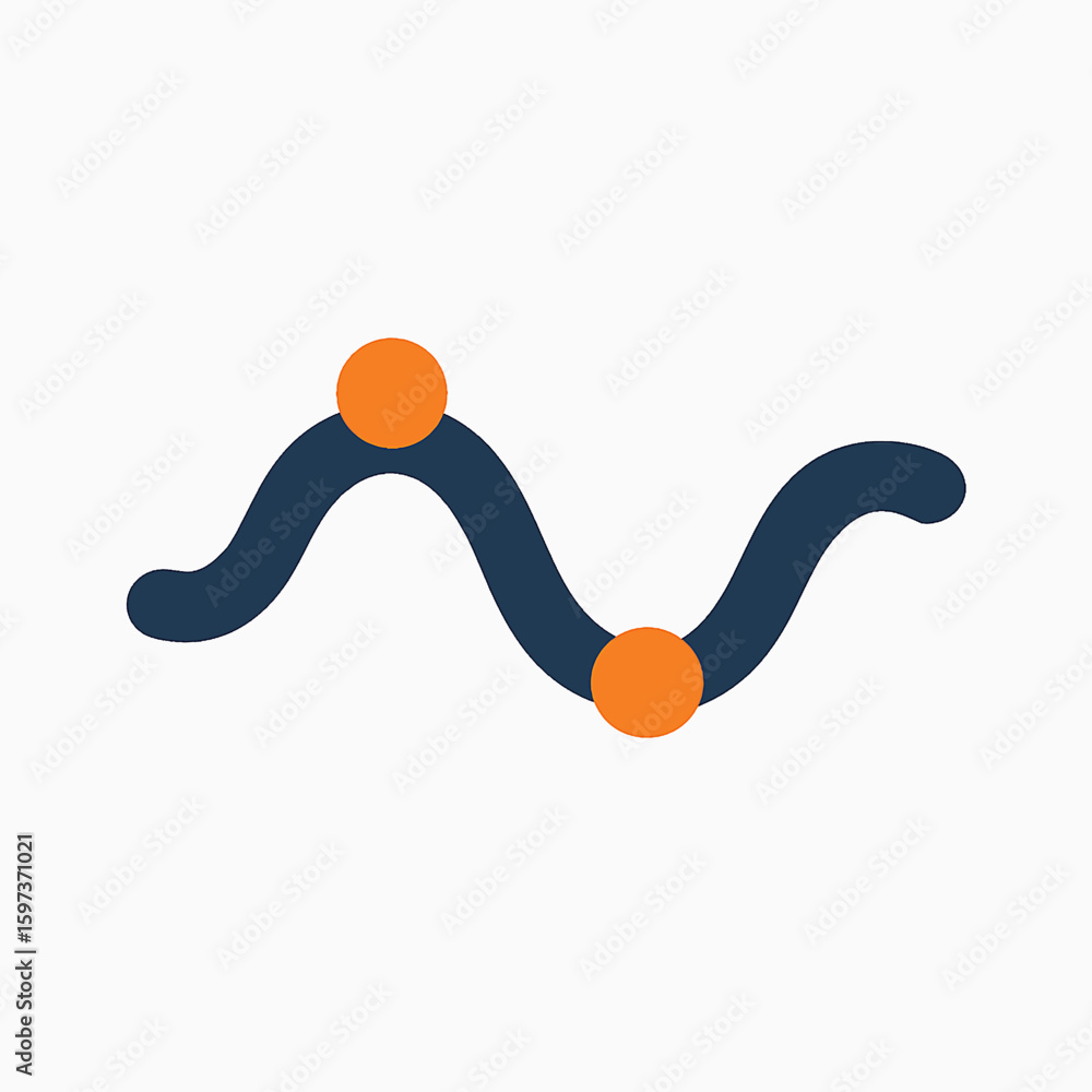 Poster abstract dark blue wave line with orange dots representing progress or data points