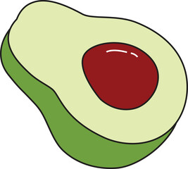 Cute Vector Illustration of Avocado Fruit with Seed in Flat Cartoon Style for Healthy Food, Diet, and Organic Nutrition Design