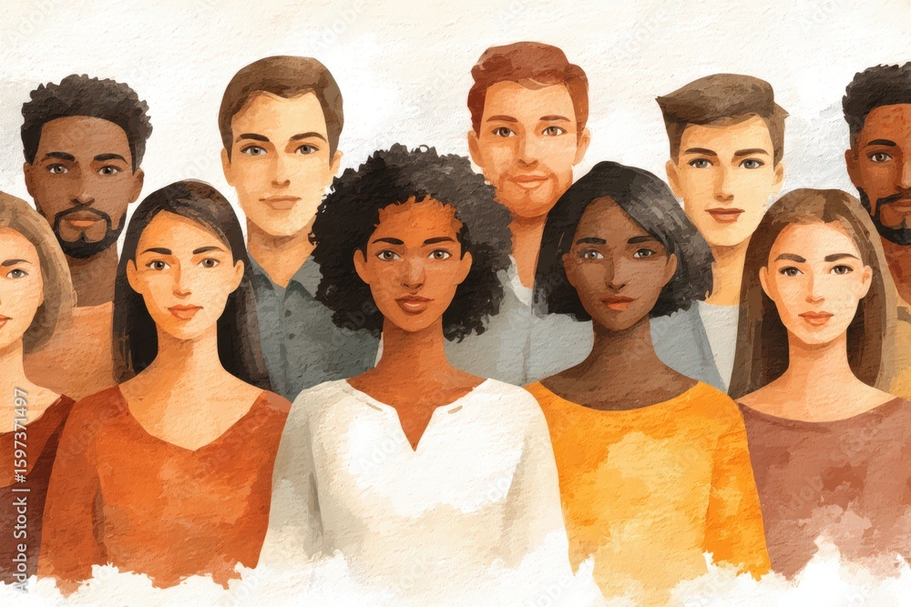 Poster diverse group of individuals united in harmony showcasing unique styles and expressions in a captiva