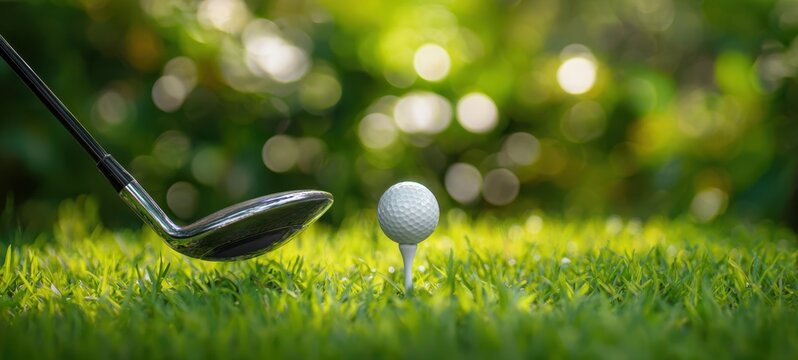 The golfer preparing for a perfect swing on a lush green course. - Powered by Adobe