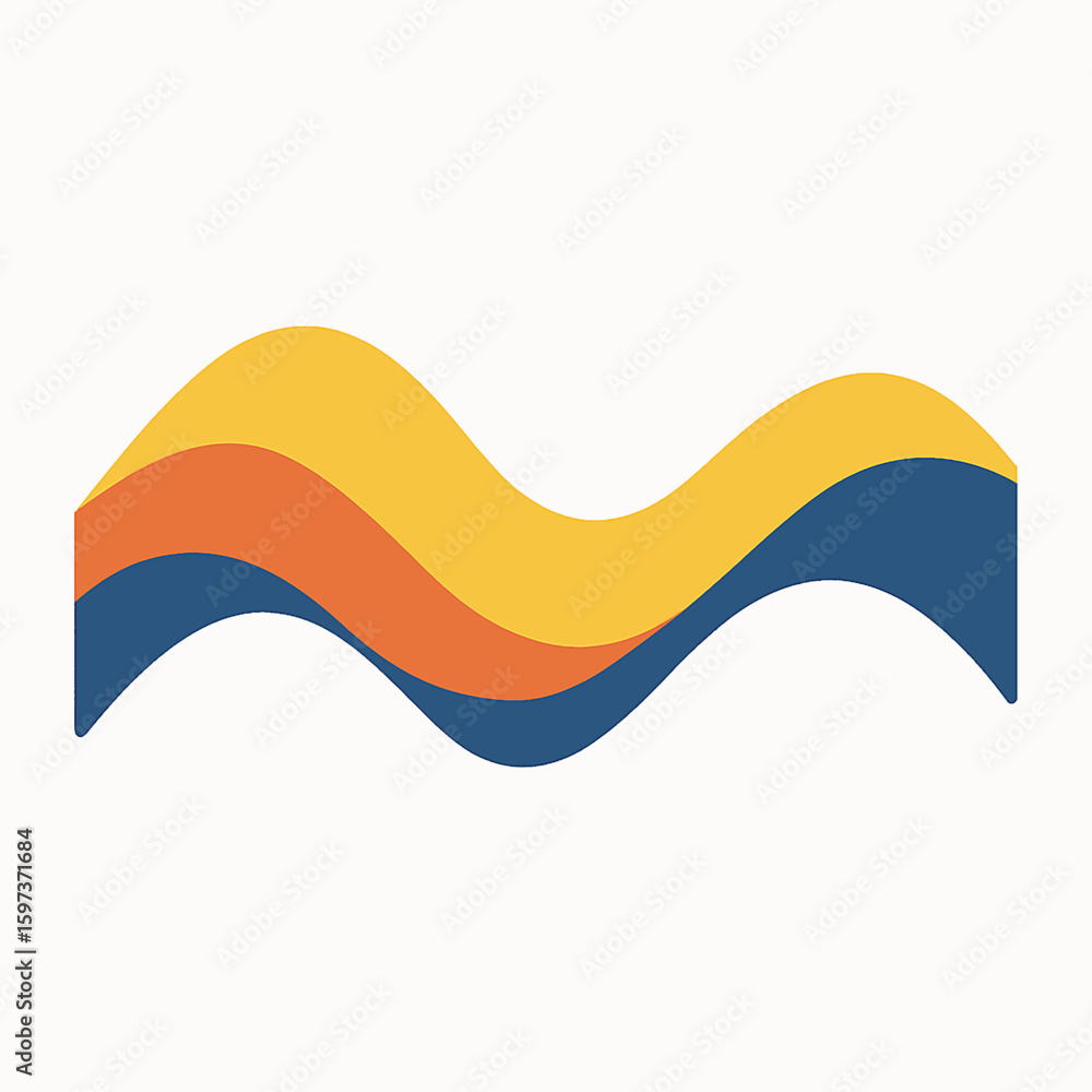 Poster three flowing colored waves creating a modern abstract design with a smooth curved motion.
