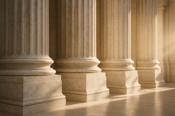 Grand marble columns illuminated by sunlight in elegant classical architecture