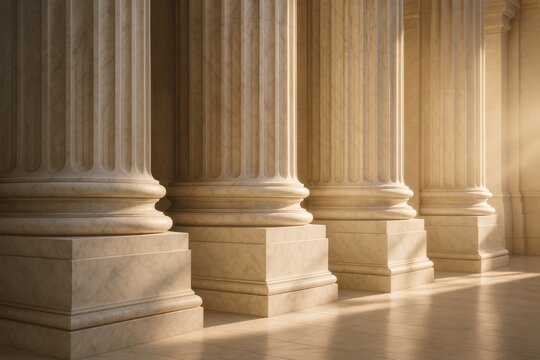 Grand marble columns illuminated by sunlight in elegant classical architecture