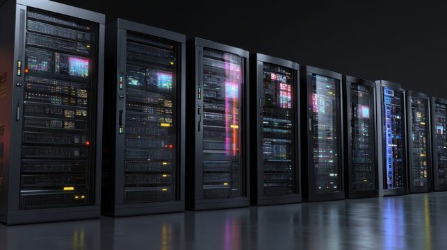 The modern server racks in a sleek data center environment showcasing advanced technology