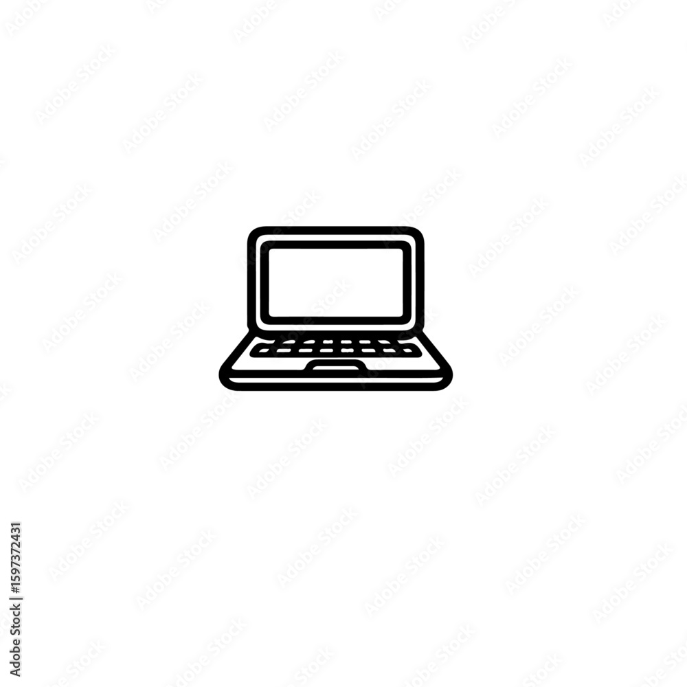 Poster a simple line drawing of a laptop computer centered on a white background