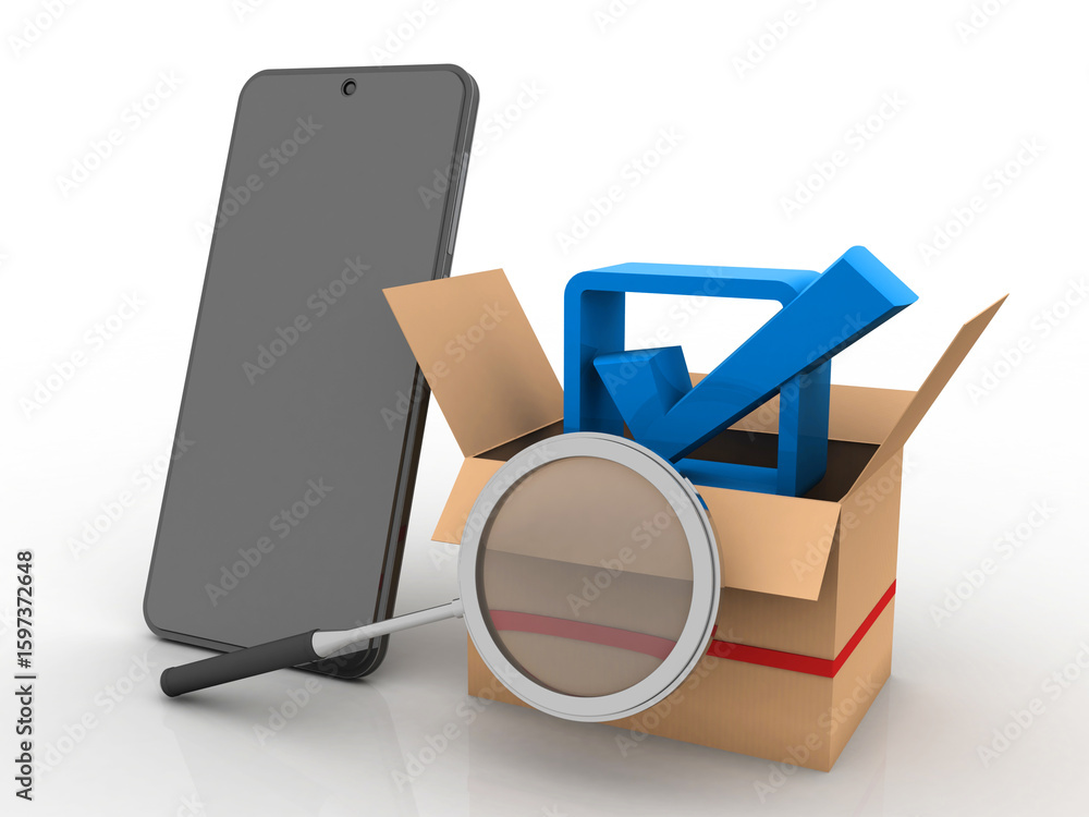 Poster 3d rendering checklist on mobile phone