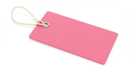 Minimalist pink tag with rope on white background for branding and label design concepts