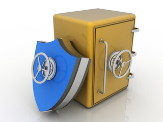   
3d illustration shield with safety metal locker

