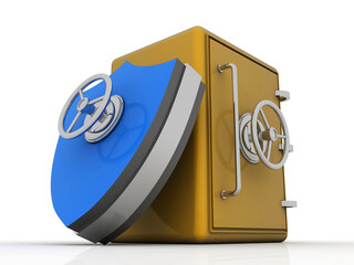   
3d illustration shield with safety metal locker

