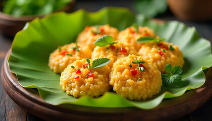 festive nasi kuning arranged on banana leaves embodying indonesia s culinary celebration of independence day