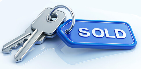 3d illustration rendering of keys with word sold tag