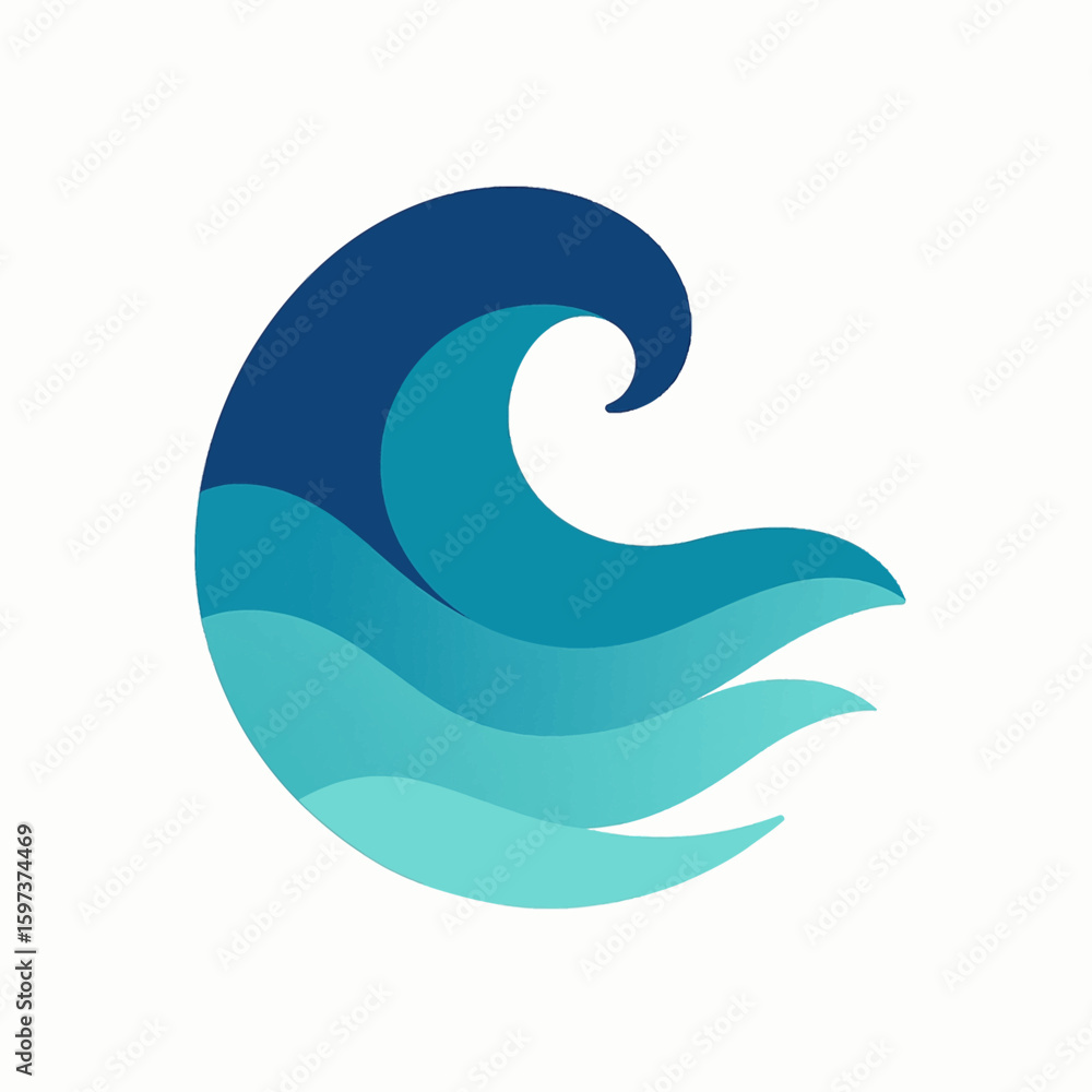 Poster abstract wave design with layered blue and teal hues creating a dynamic motion effect