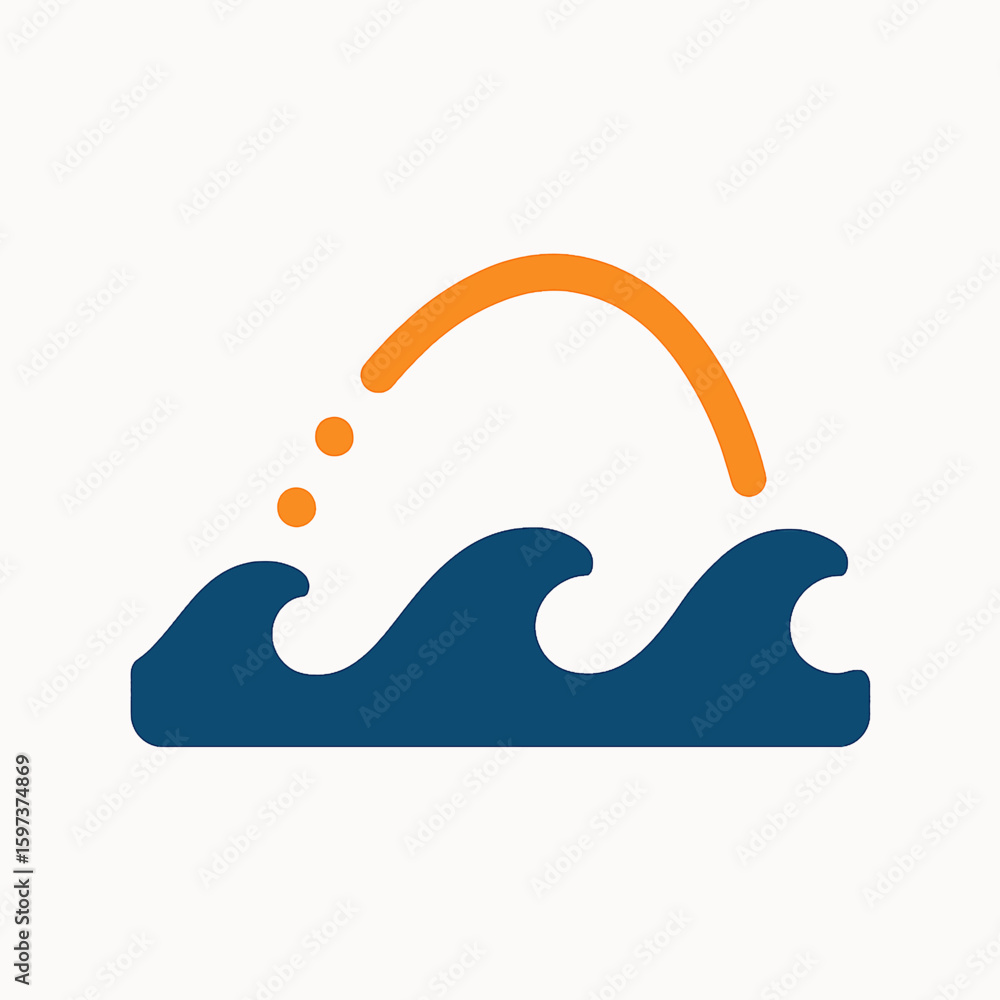 Poster abstract wave symbol with orange arc and dots representing movement or progress
