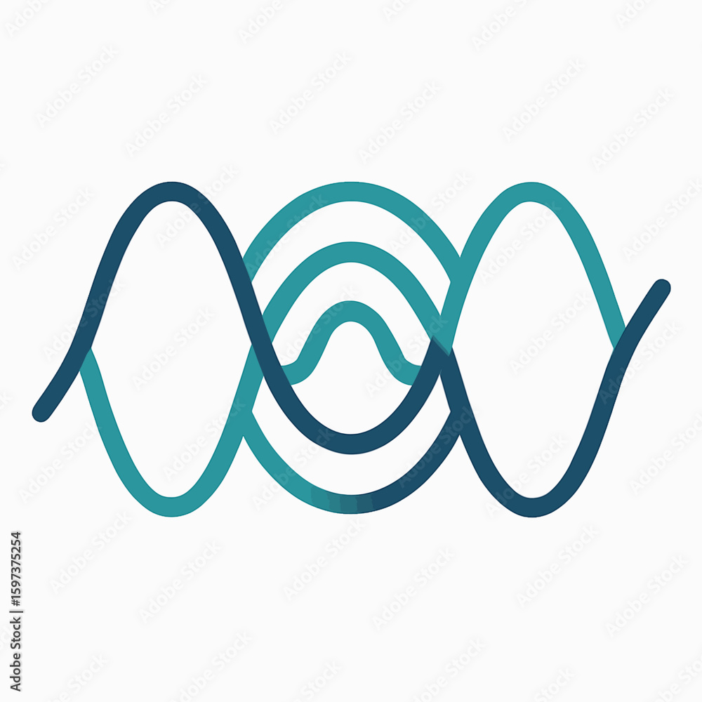 Poster abstract geometric wave pattern with overlapping blue and teal lines creating a sense of motion and 