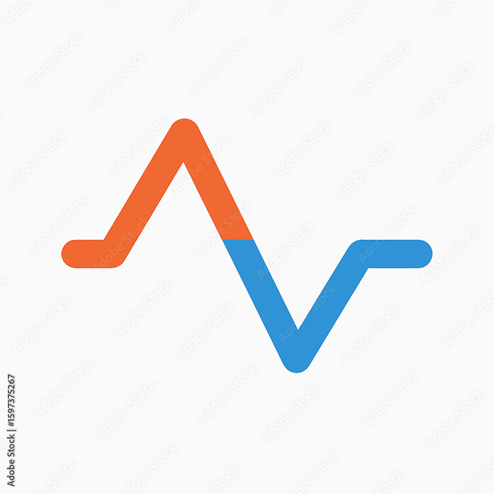 Poster abstract line graph with two colors indicating trend change or data fluctuation.