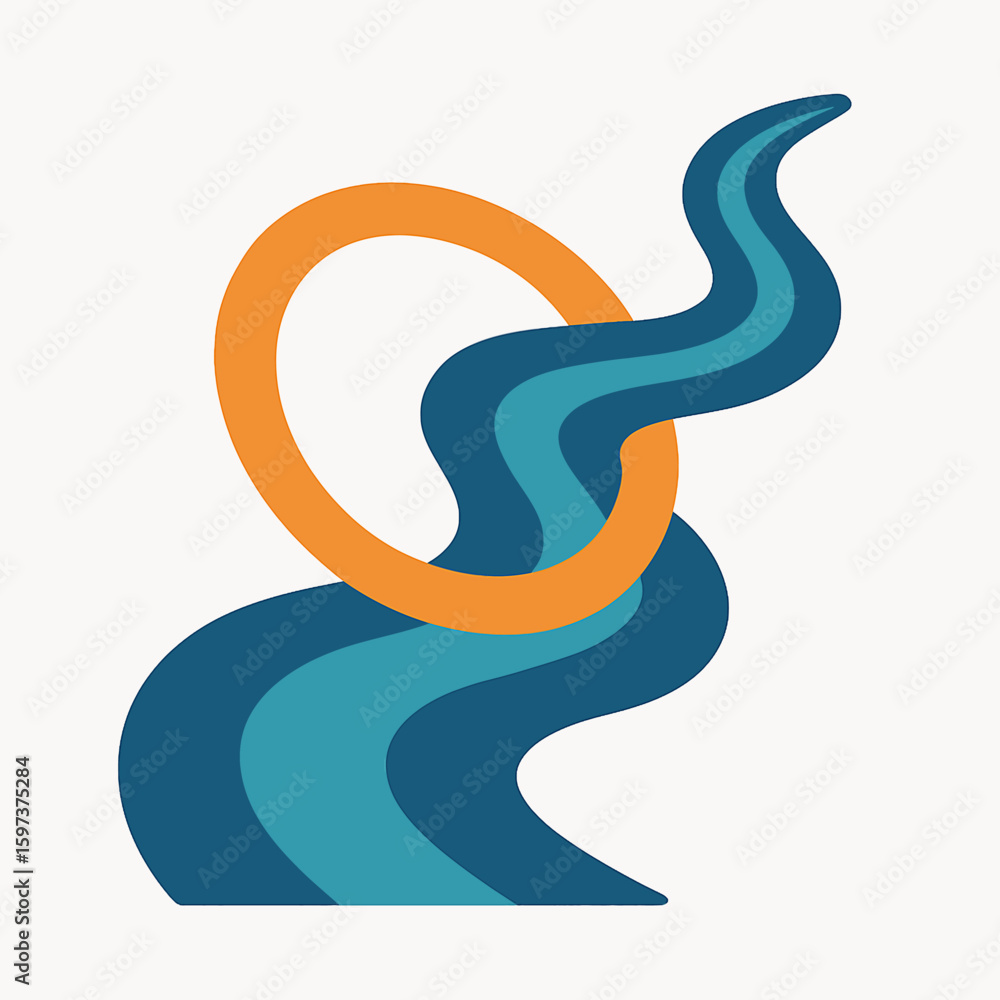 Aufkleber abstract flowing shapes in blue and orange with a circular element