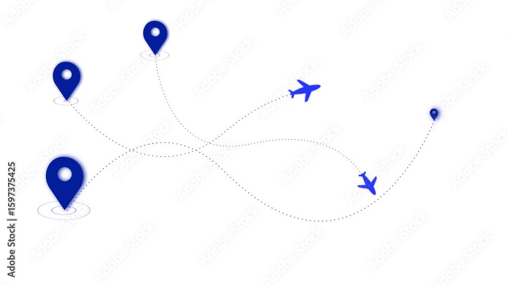 Poster animated travel journey airplane route. gps location pin point abstract background motion graphics. 