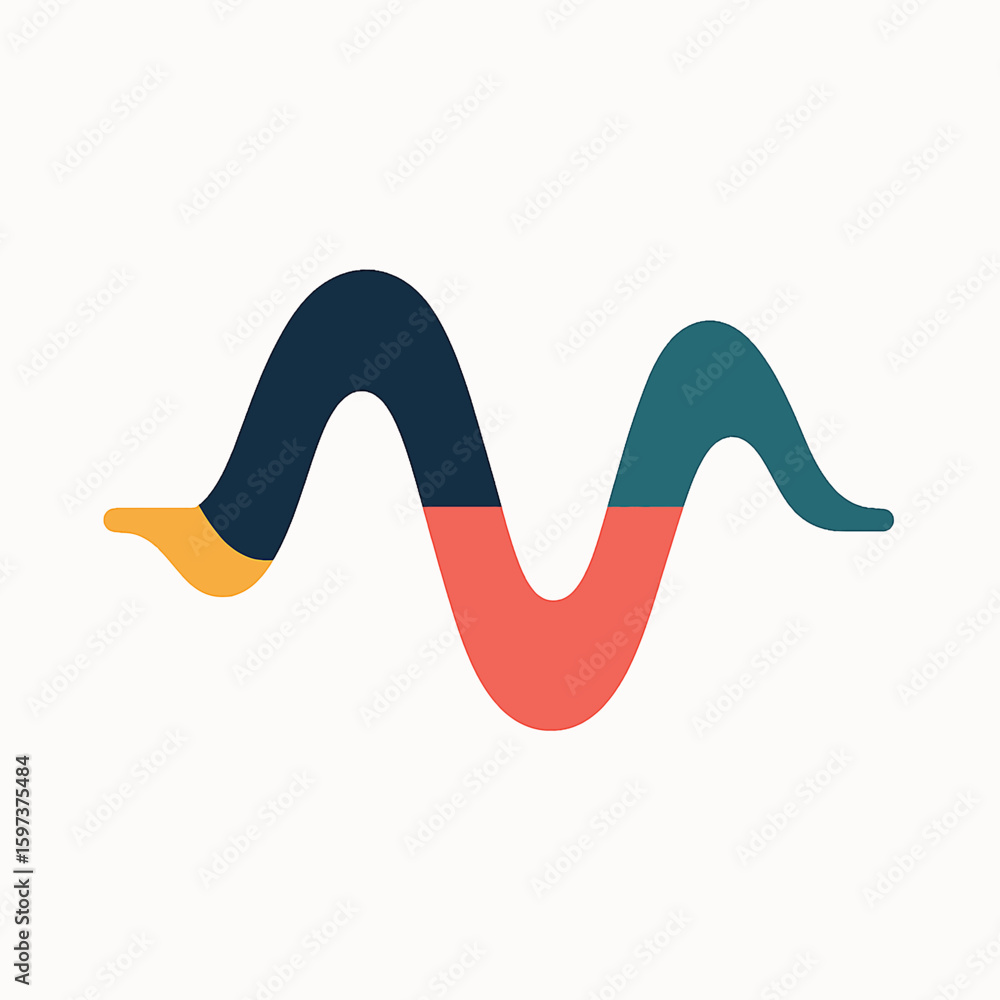 Poster abstract wavy line graph with modern color blocks representing data flow