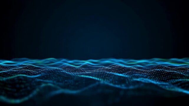 Abstract blue particle wave against a dark blue background