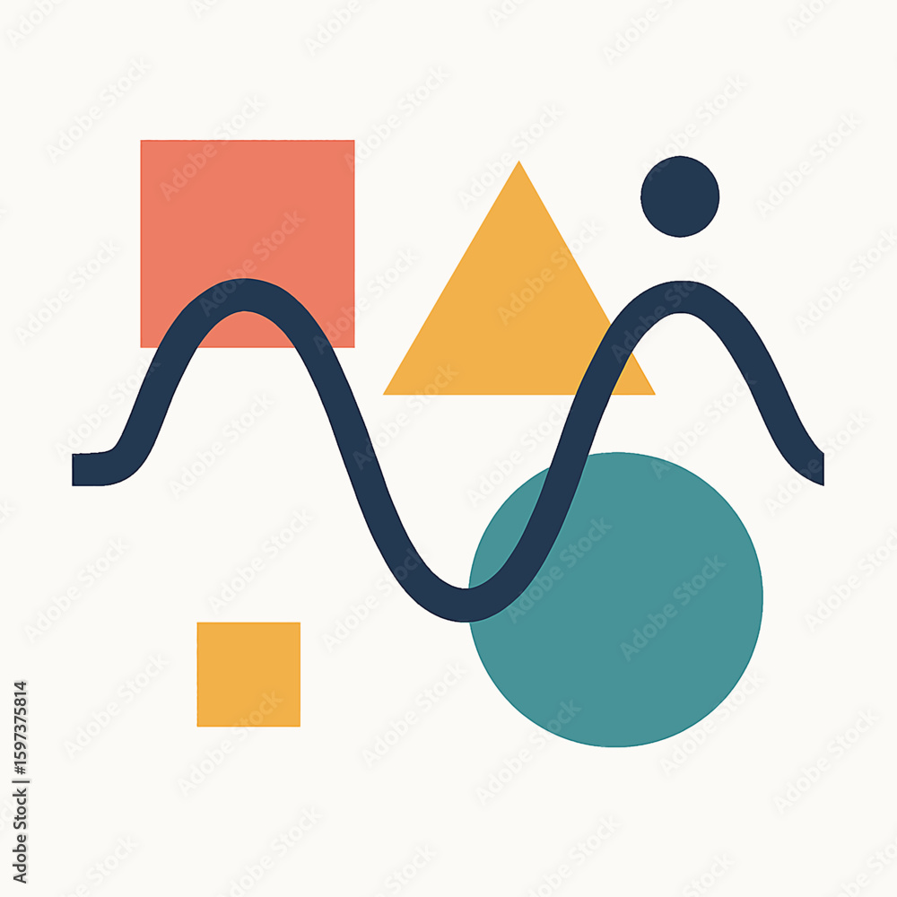 Poster abstract geometric shapes with wave line and vibrant colors representing data or progress