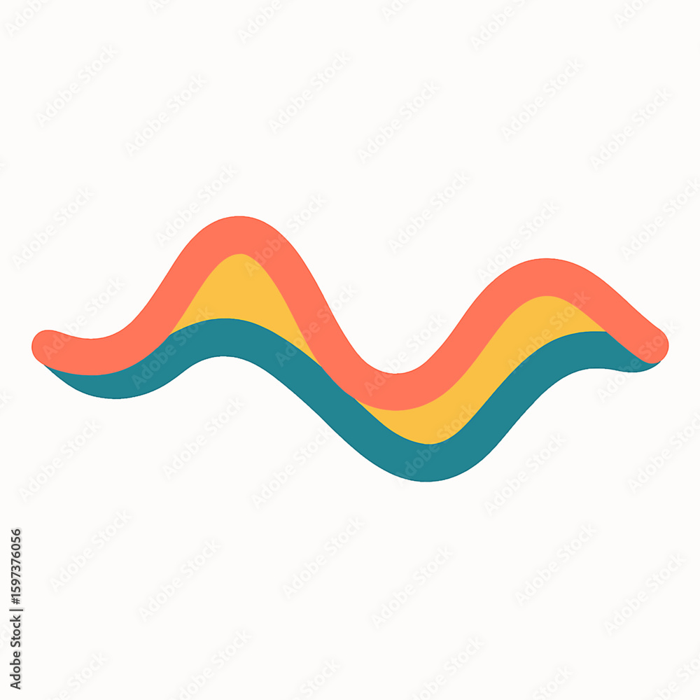 Poster abstract wavy lines with coral yellow and teal colors creating a dynamic flowing pattern
