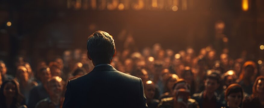 The speaker captivating an engaged audience during an inspiring presentation.