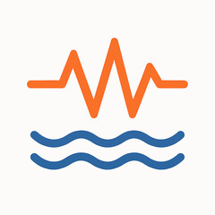 Waveform pulse above ocean waves symbol representing sound or data transmission over water