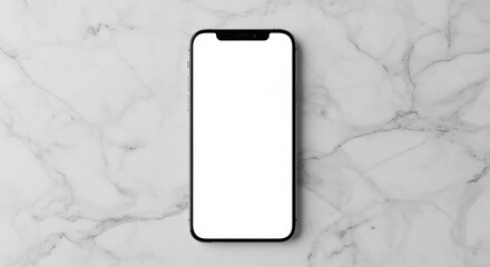 Modern smartphone device rests atop a clean, white marble surface showcasing simplicity and