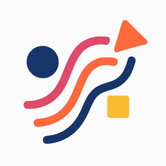 Abstract colorful lines and shapes forming an upward trend with a triangle arrow indicating progress