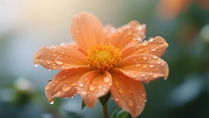 Orange Dahlia with Dew Drops in Soft Light